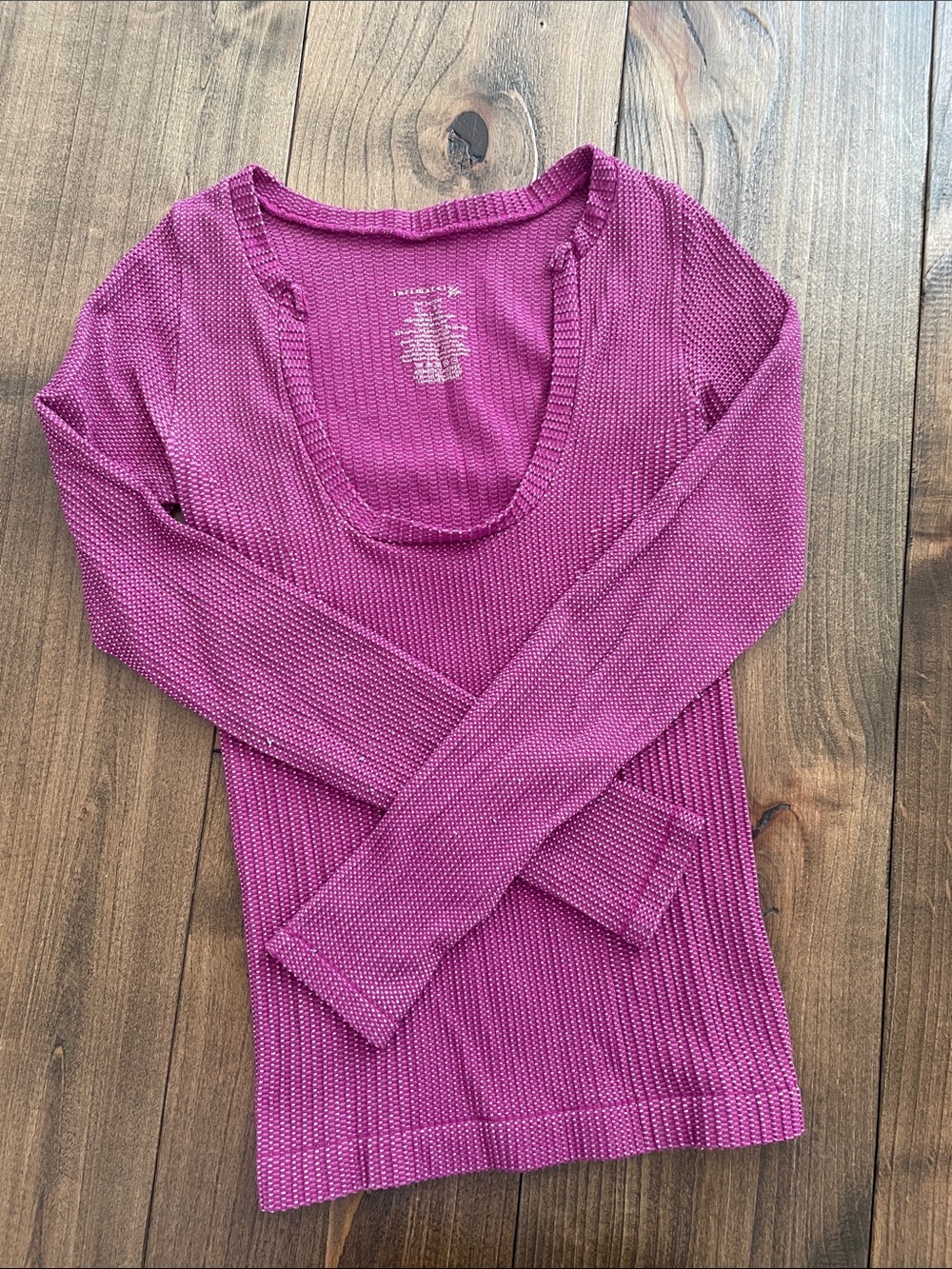 Free People Scoop Neck Long Sleeve Top - Fuchsia